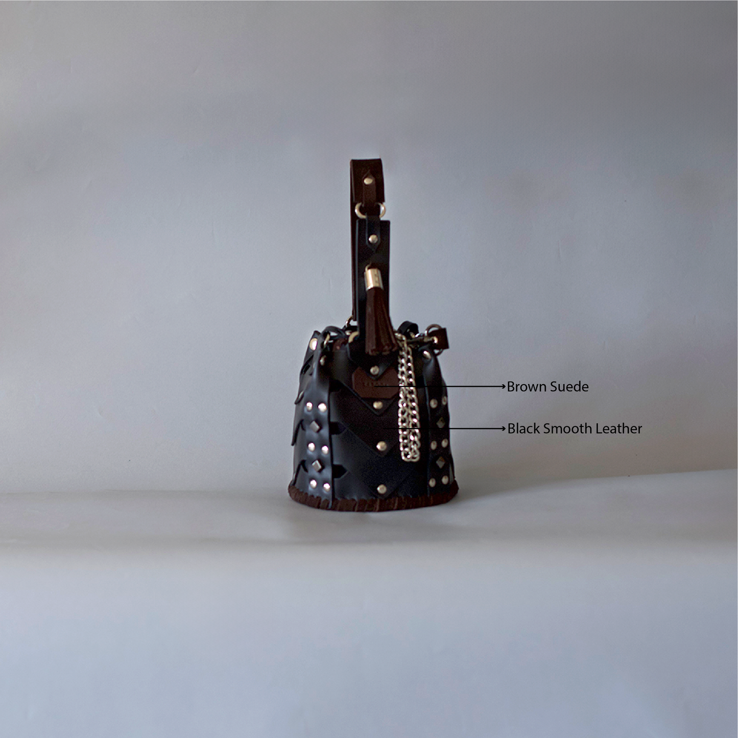 Vertebrae Mini - Black Smooth Leather on Brown Suede