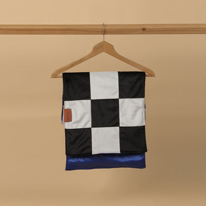 Checkered Velvet Scarf, Blue Satin Lining - LABOGA