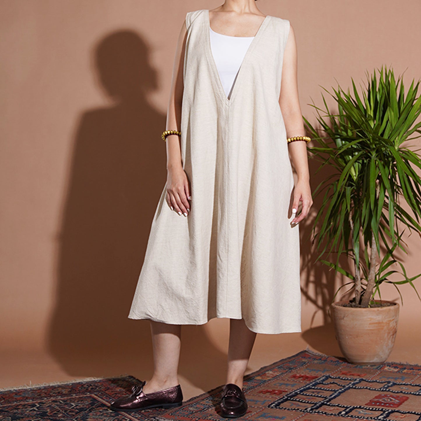 Audrey Dress - Beige Linen