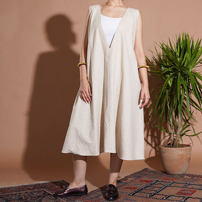 Audrey Dress - Beige Linen