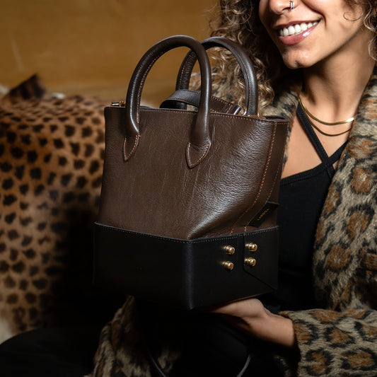 Mini Boxi - Brown Smooth Leather on Black Smooth Leather - LABOGA