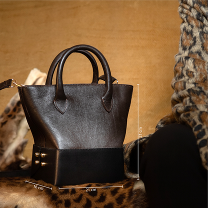 Mini Boxi - Brown Smooth Leather on Black Smooth Leather