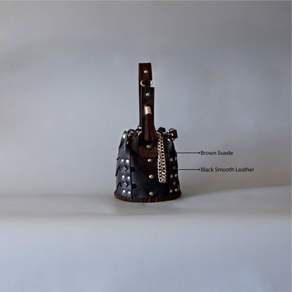 Vertebrae Mini - Black Smooth Leather on Brown Suede