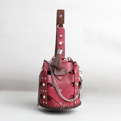 Vertebrae Medium, Burgundy Smooth Leather on Brown Suede