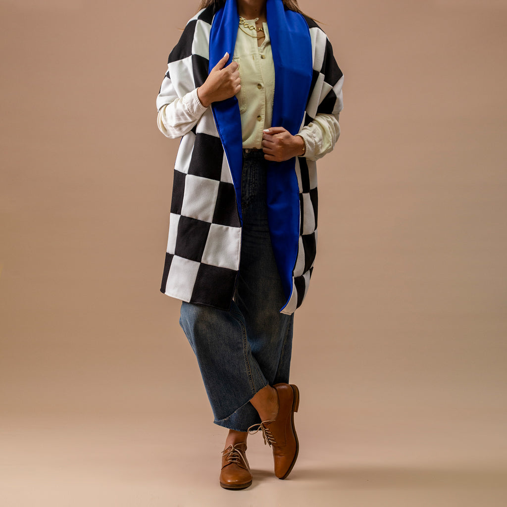 Checkered Wool Wrap, Blue Lining